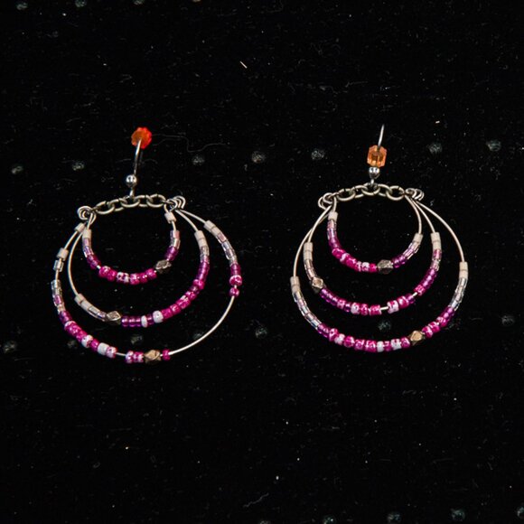 Tri Hoop Glass Bead Dangle Earrings - Picture 1 of 2